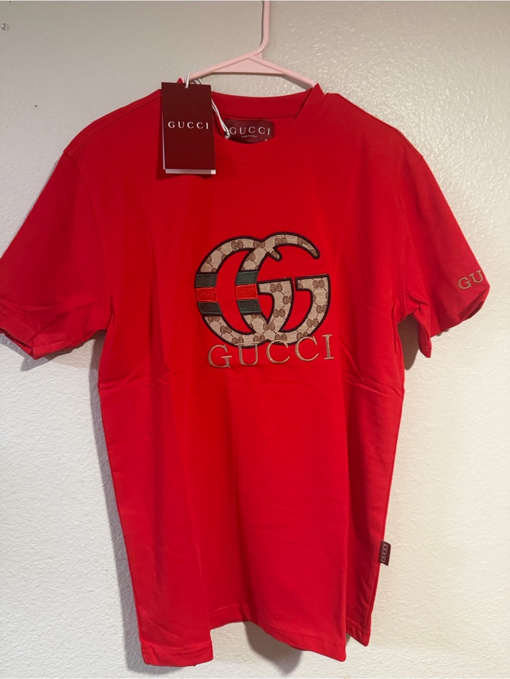 Gucci Red Interlocking GG Logo Short Sleeve T-Shirt